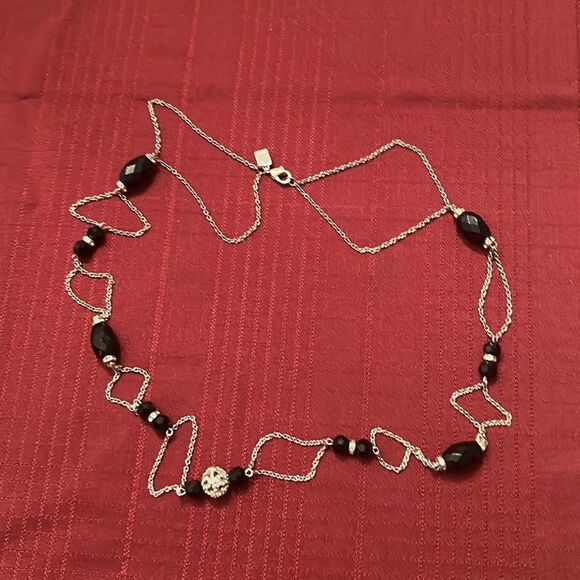Chaps Double chain silver & black beaded necklace EUC - Picture 7 of 8